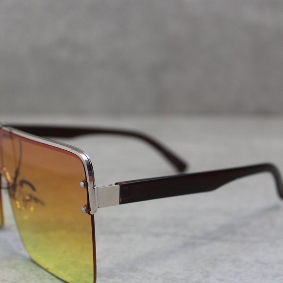 Orange ombré multi tone square oversized fashion sunglasses - Picture 2 of 14